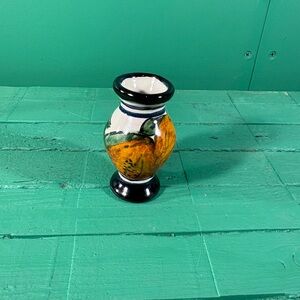 Vibrant Orange and Black Hand Painted Toothpick Holder